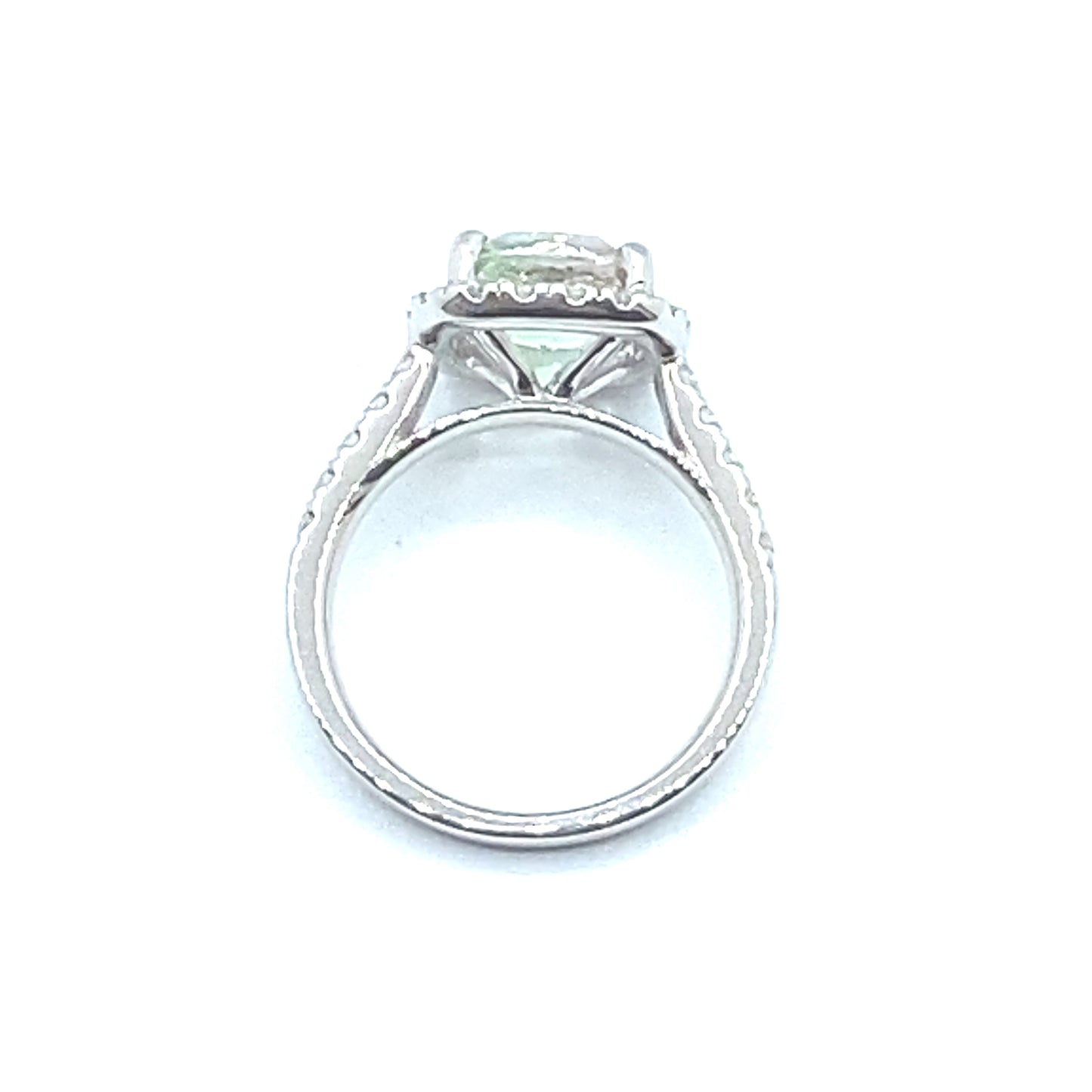 Square Cushion Cut Mint Green Tourmaline Diamond Halo Diamond Set Shoulders Ring in Platinum