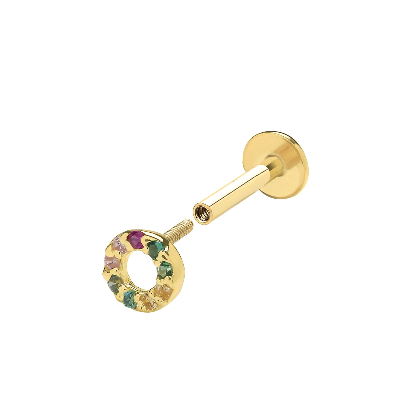 Multicoloured CZ Cartilage Stud in 9ct Yellow Gold