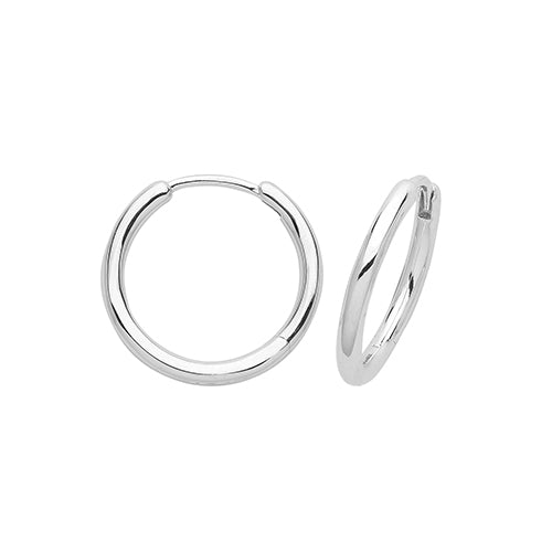 Sterling Silver Rhodium Plated Click Hoop Earrings 12mm