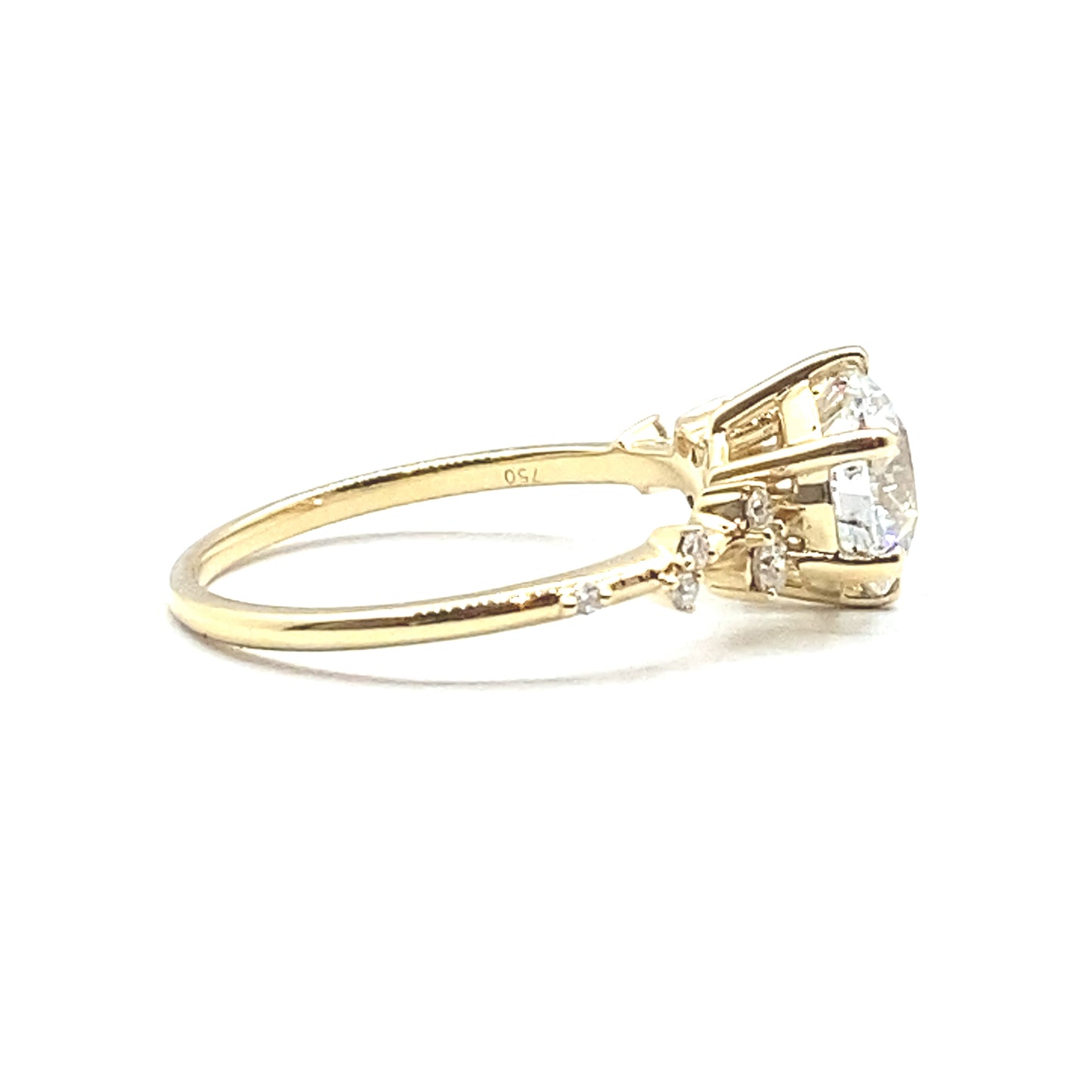 Monroe's Old European Cut Diamond "Flowing Nature" With Scattered Set Diamonds 18ct Yellow Gold Engagement Ring