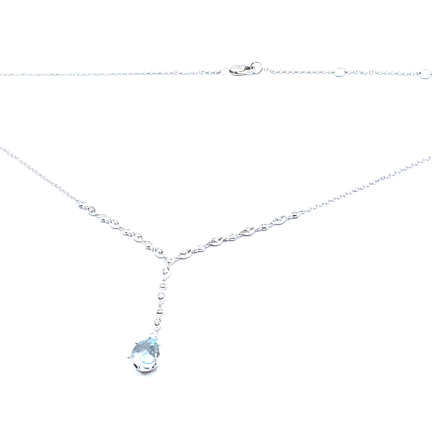 9ct White Gold Diamond & Aquamarine Necklace, Pear Cut Aqua