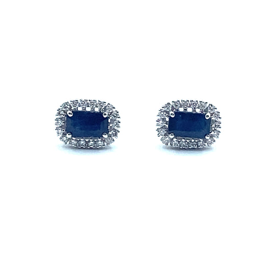 Sapphire and Diamond Halo Stud Earrings 18ct White Gold