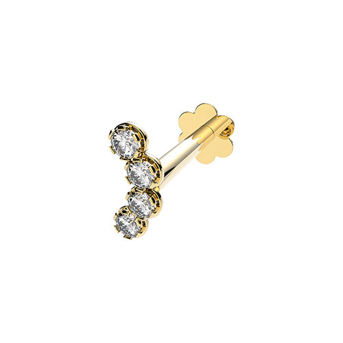 9ct Yellow Gold Four Stone CZ Curved Cartilage Stud