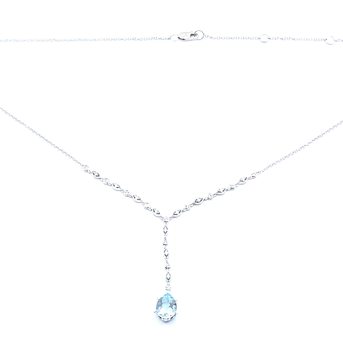 9ct White Gold Diamond & Aquamarine Necklace, Pear Cut Aqua