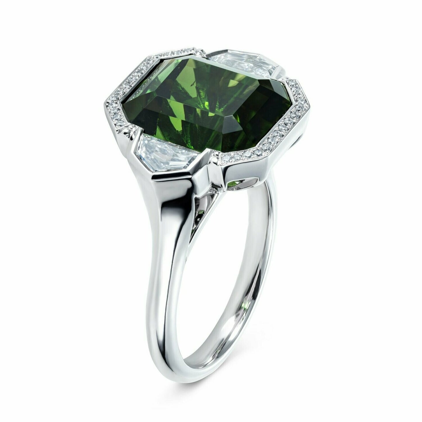 Green Tourmaline Diamond Halo Ring 18k White Gold