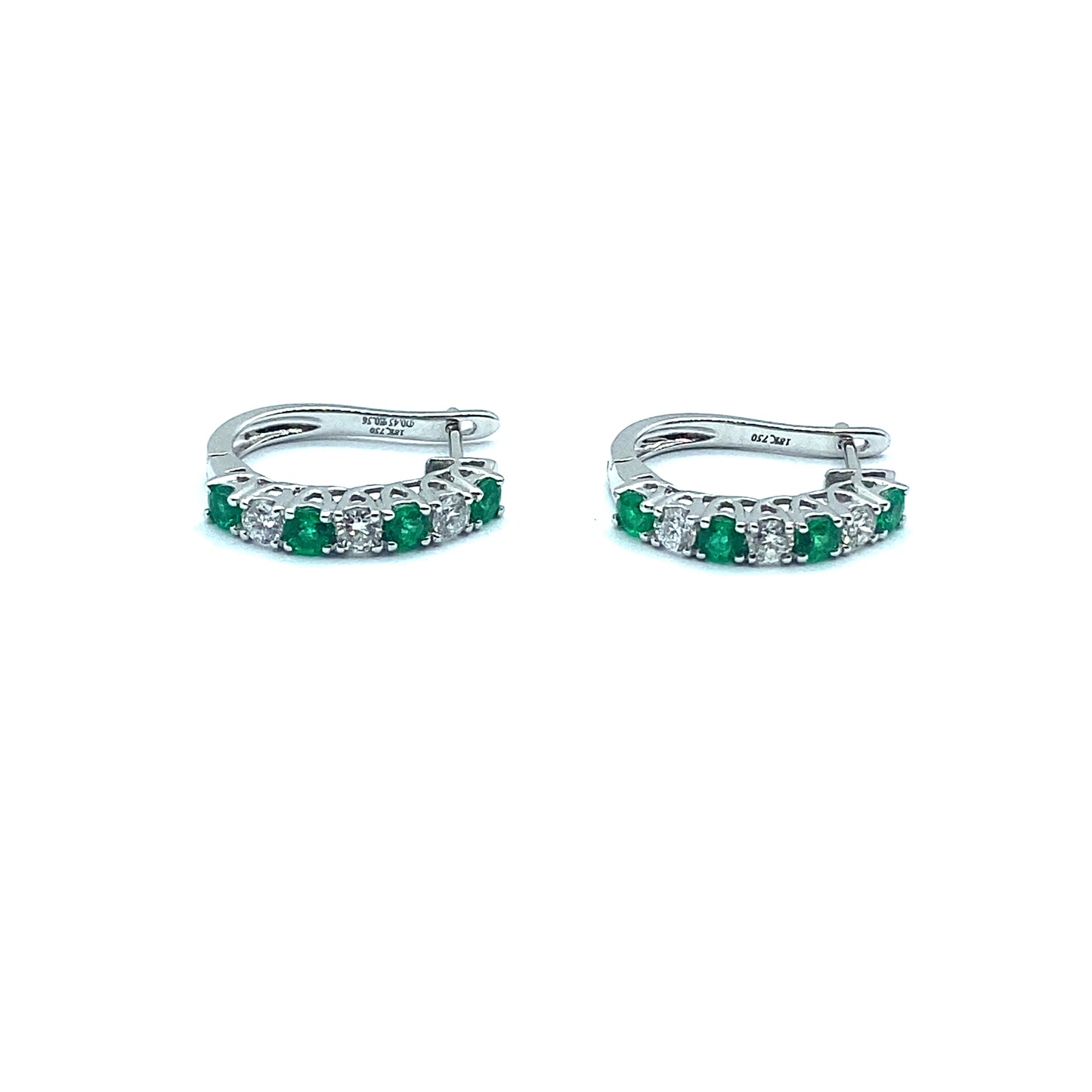 Emerald and Diamond Claw Set, 18ct White Gold Hoop Earrings