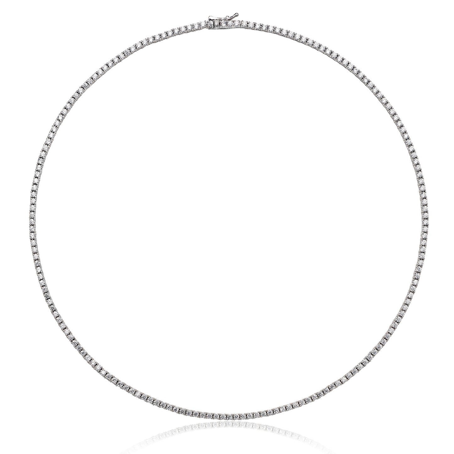 Sterling Silver Round Cubic Zirconia Claw Set Tennis Necklace