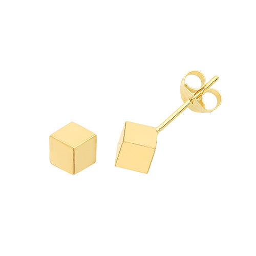 9ct Yellow Gold Cube Stud Earrings