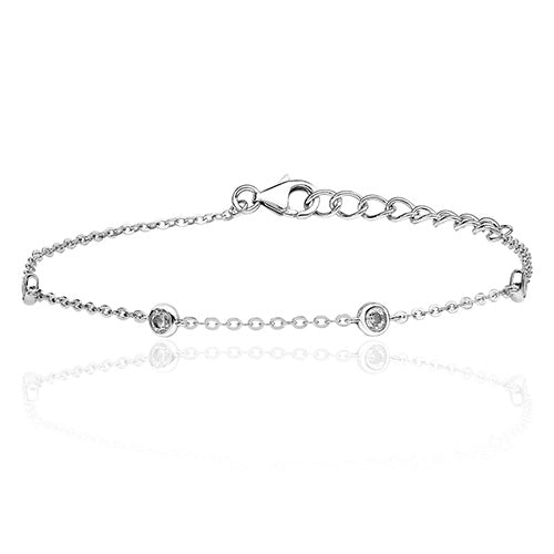 Sterling Silver Four Stone Cubic Zirconia Delicate Bracelet