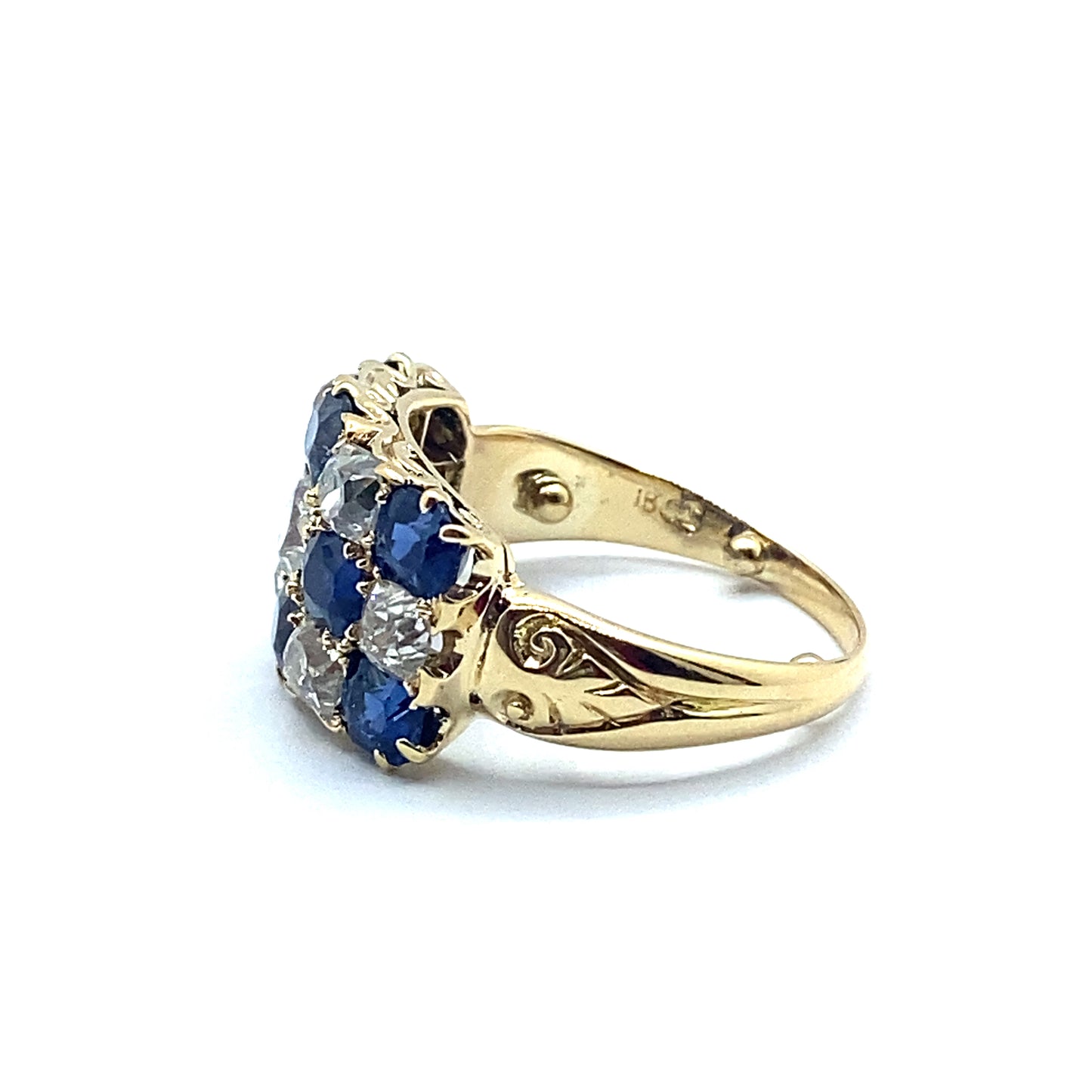 Vintage Sapphire & Diamond Chequer Board 18ct Gold Ring