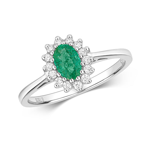 0.33ct Emerald Diamond Halo Cluster Ring in 9ct White Gold