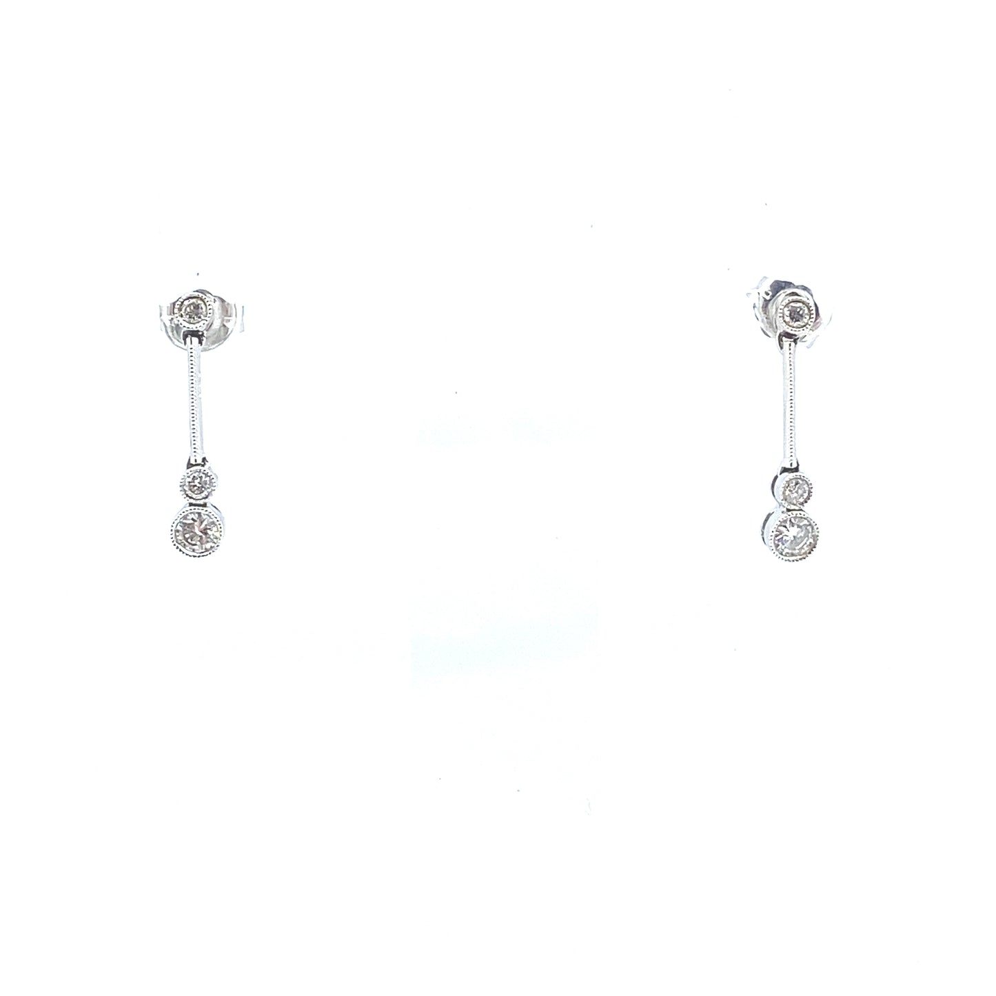 Vintage Bezel Set Diamond Drop Earrings in 14ct White Gold