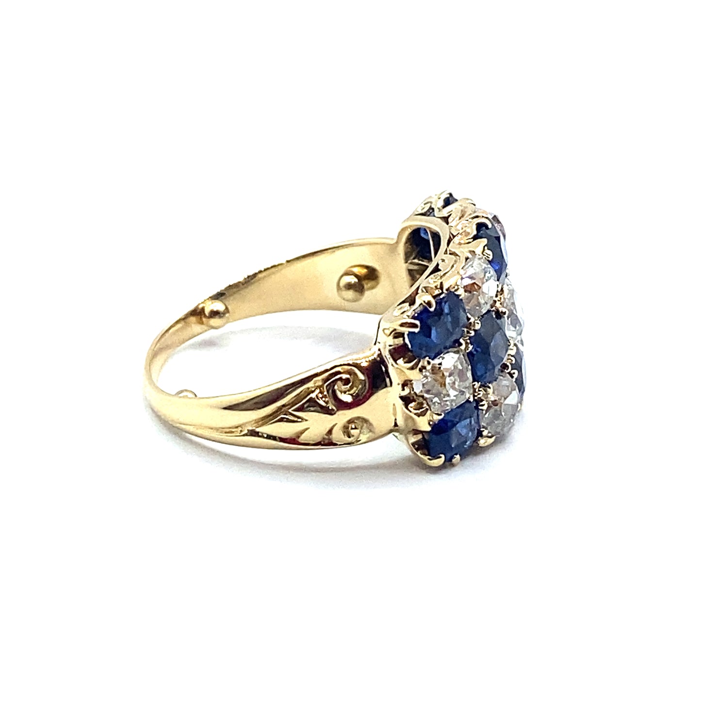 Vintage Sapphire & Diamond Chequer Board 18ct Gold Ring