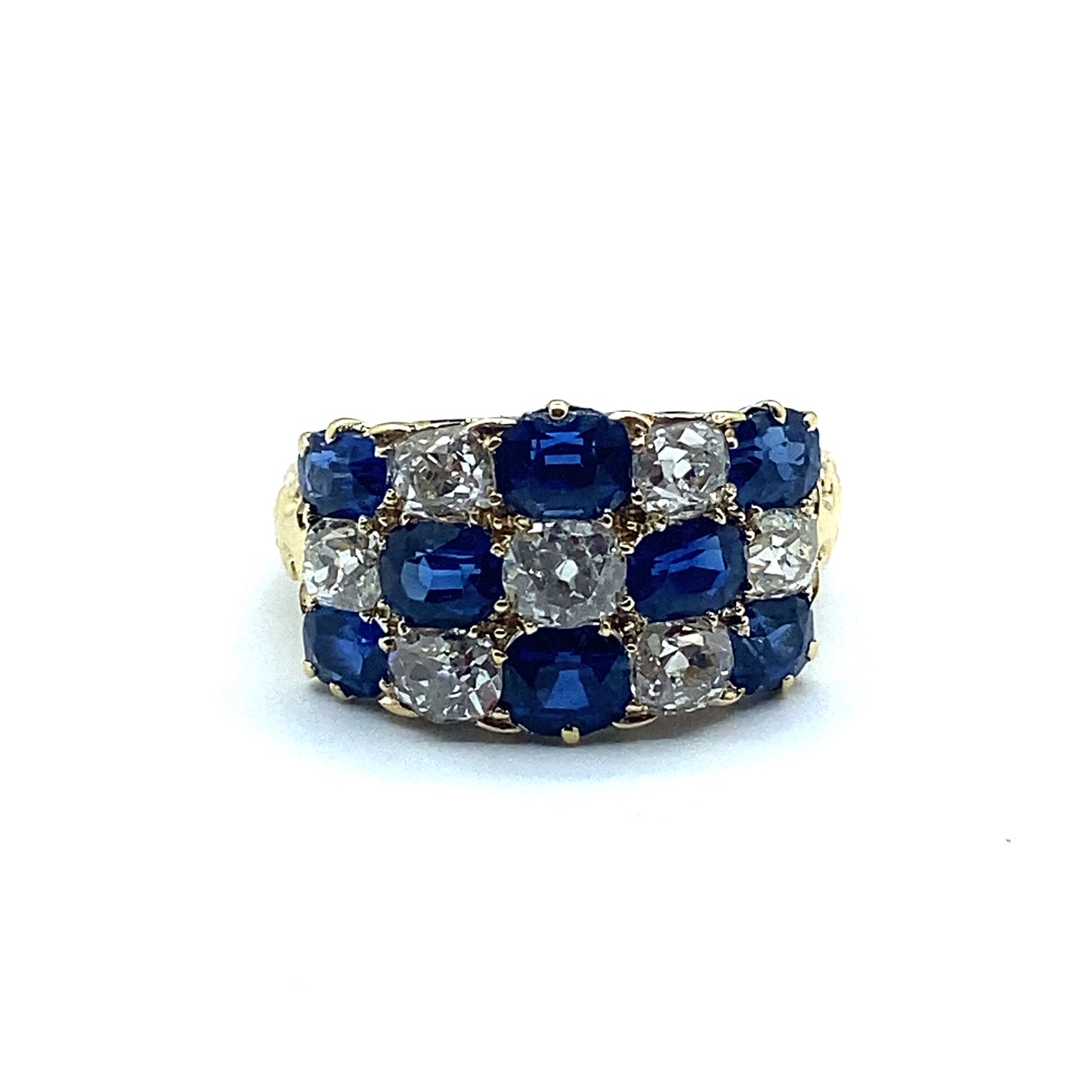 Vintage Sapphire & Diamond Chequer Board 18ct Gold Ring