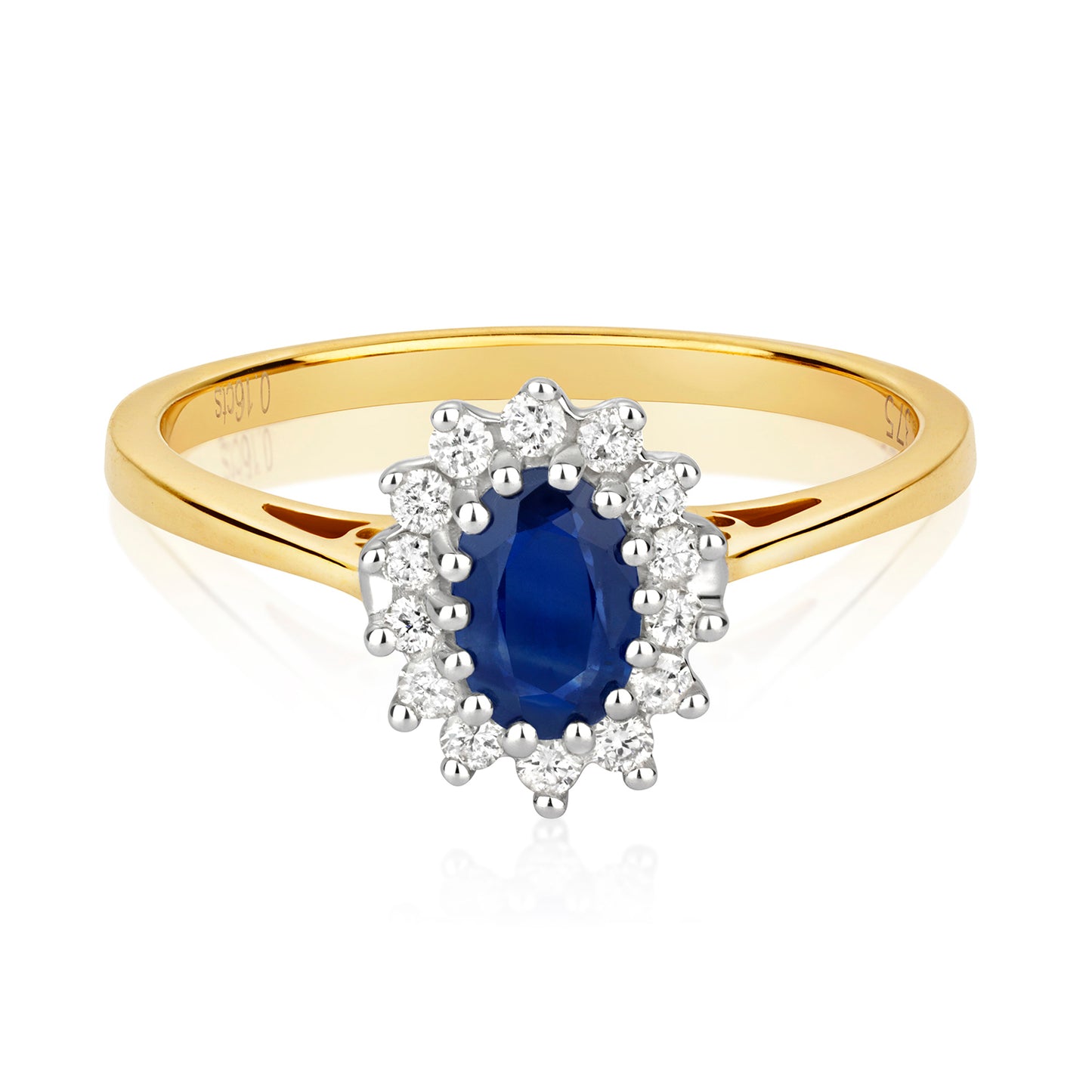 0.52ct Sapphire Diamond Halo Cluster Engagement Ring in 9ct Yellow Gold