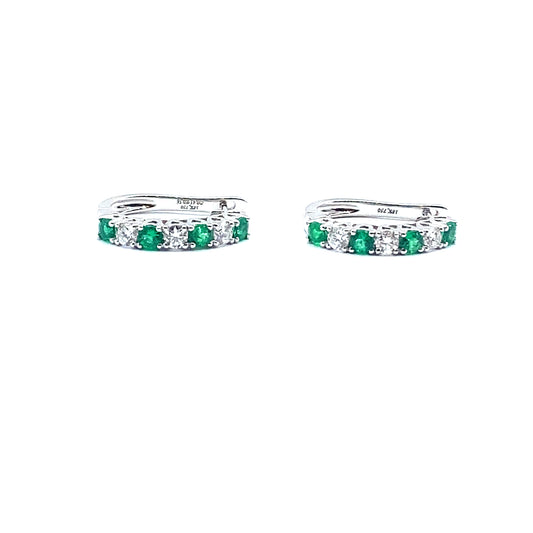 Emerald and Diamond Claw Set, 18ct White Gold Hoop Earrings