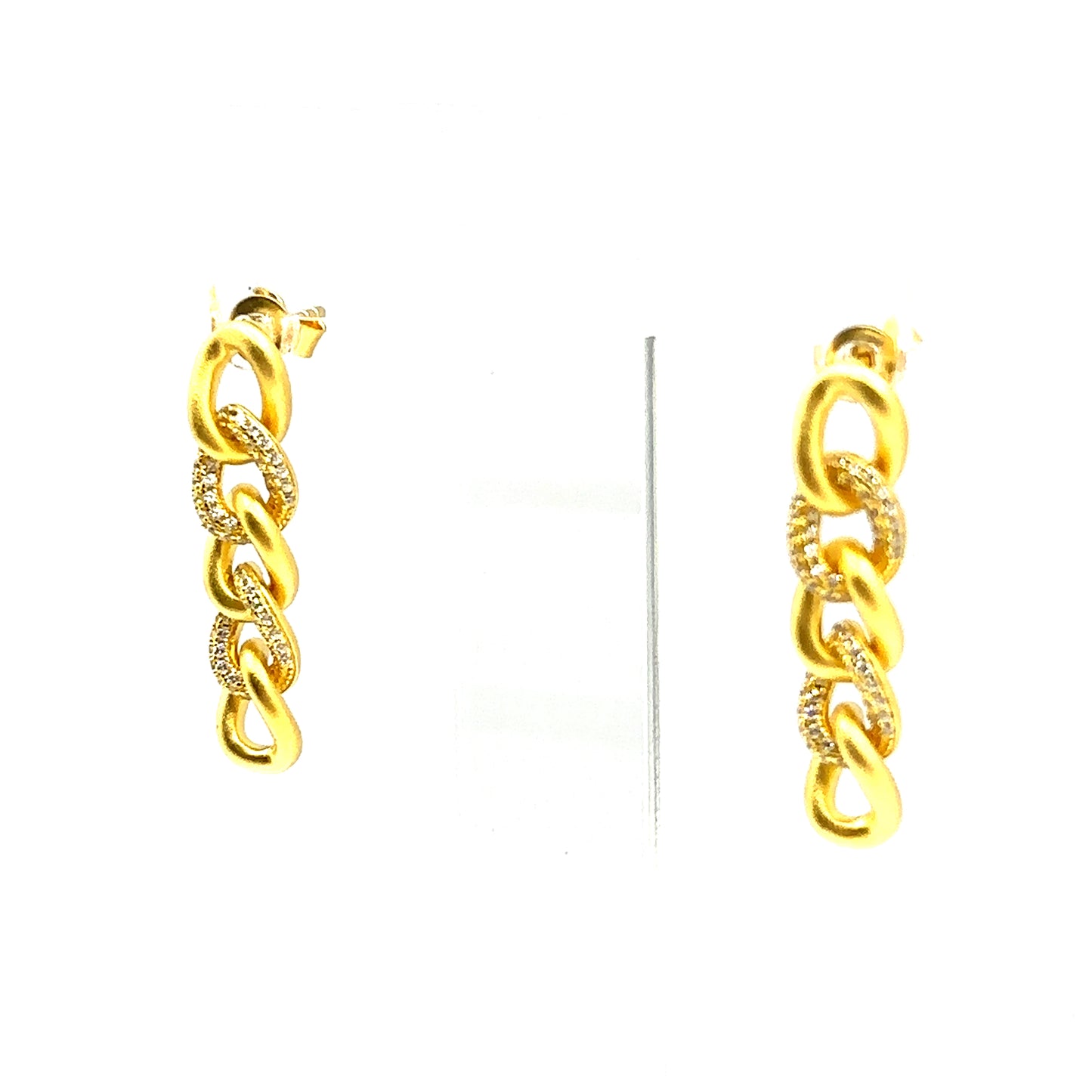 Sparkling Cuban Link 18ct Gold Plated Sterling Silver Drop Earrings