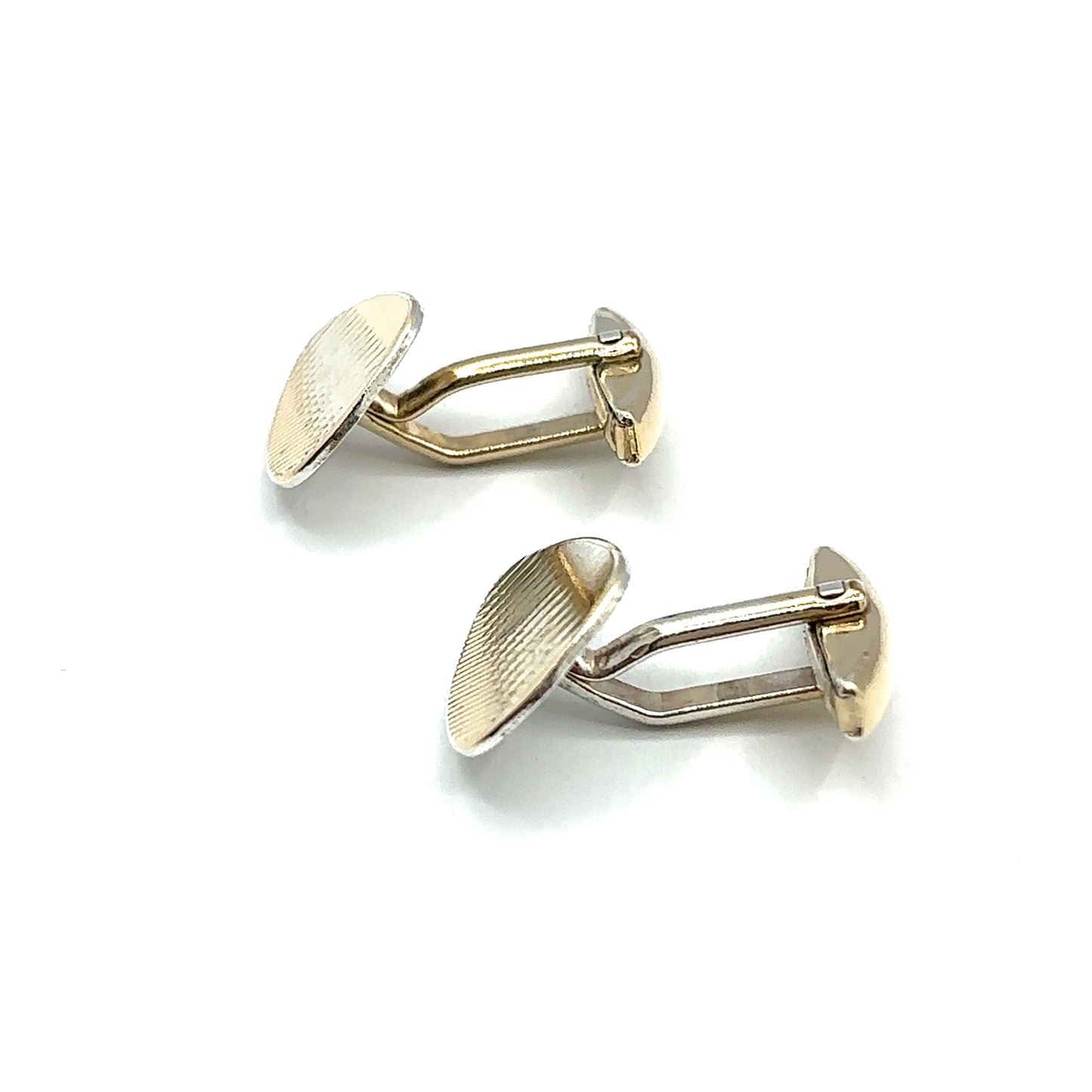 Vintage Sterling Silver Engraved, Gold Plated Plectrum Shape Cufflinks