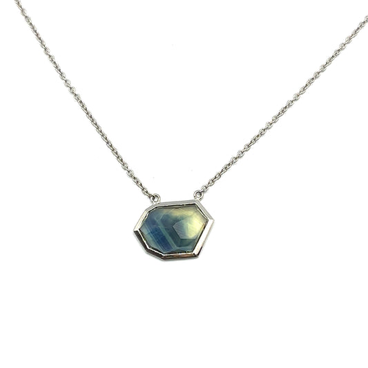 Pale Yellow and Blue Sapphire Rose Cut Sapphire Necklace In Platinum