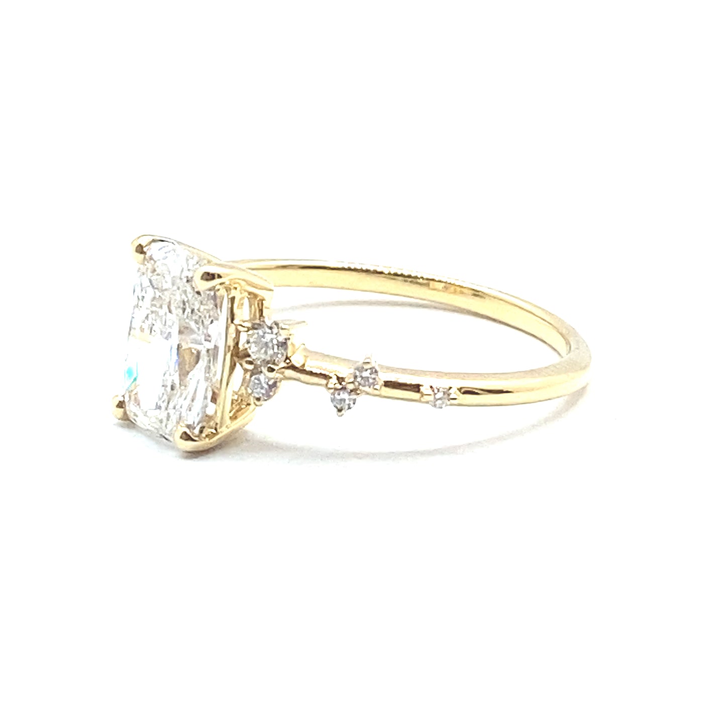 Monroe's "Flowing Nature" Cushion Cut Diamond With Scattered Set Diamonds 18ct Yellow Gold Engagement Ring