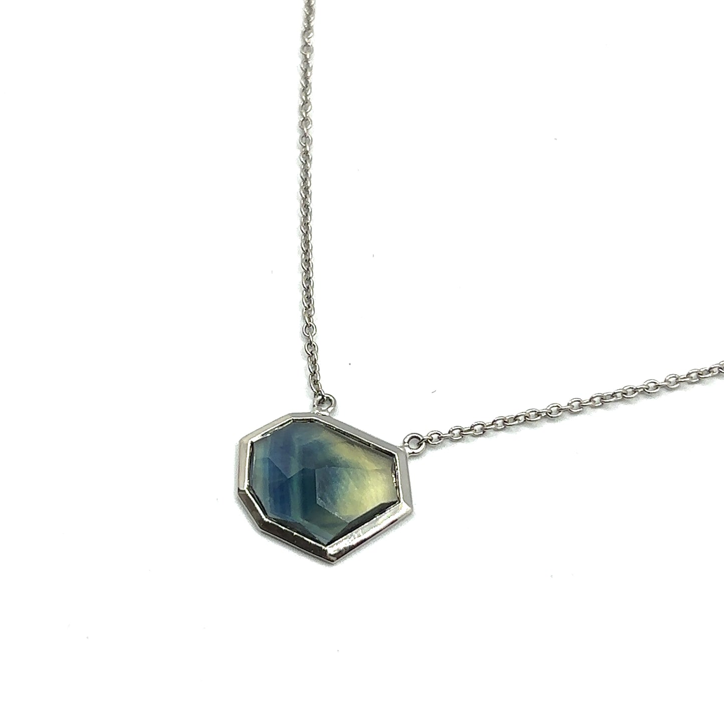 Pale Yellow and Blue Sapphire Rose Cut Sapphire Necklace In Platinum