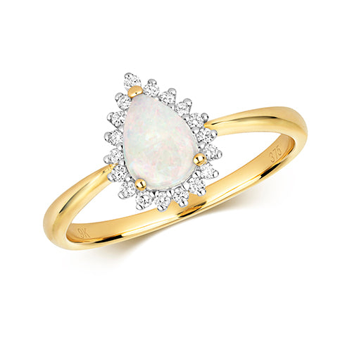 0.42ct Pear Cut Opal Diamond Engagement Ring in 9ct Yellow Gold