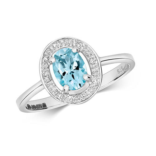 0.66ct Oval-Cut Aquamarine Diamond Engagement Ring in 9ct White Gold