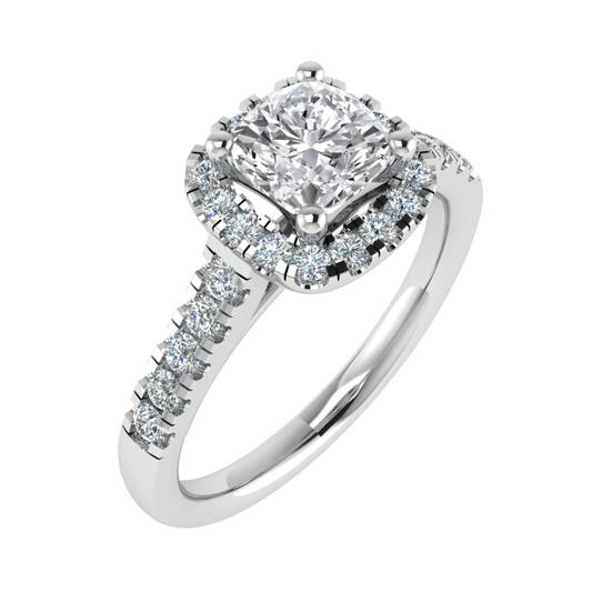 Cushion Centre Halo Engagement Ring Mount with Diamond Set Shoulders