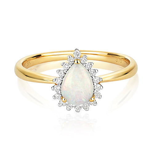 0.42ct Pear Cut Opal Diamond Engagement Ring in 9ct Yellow Gold