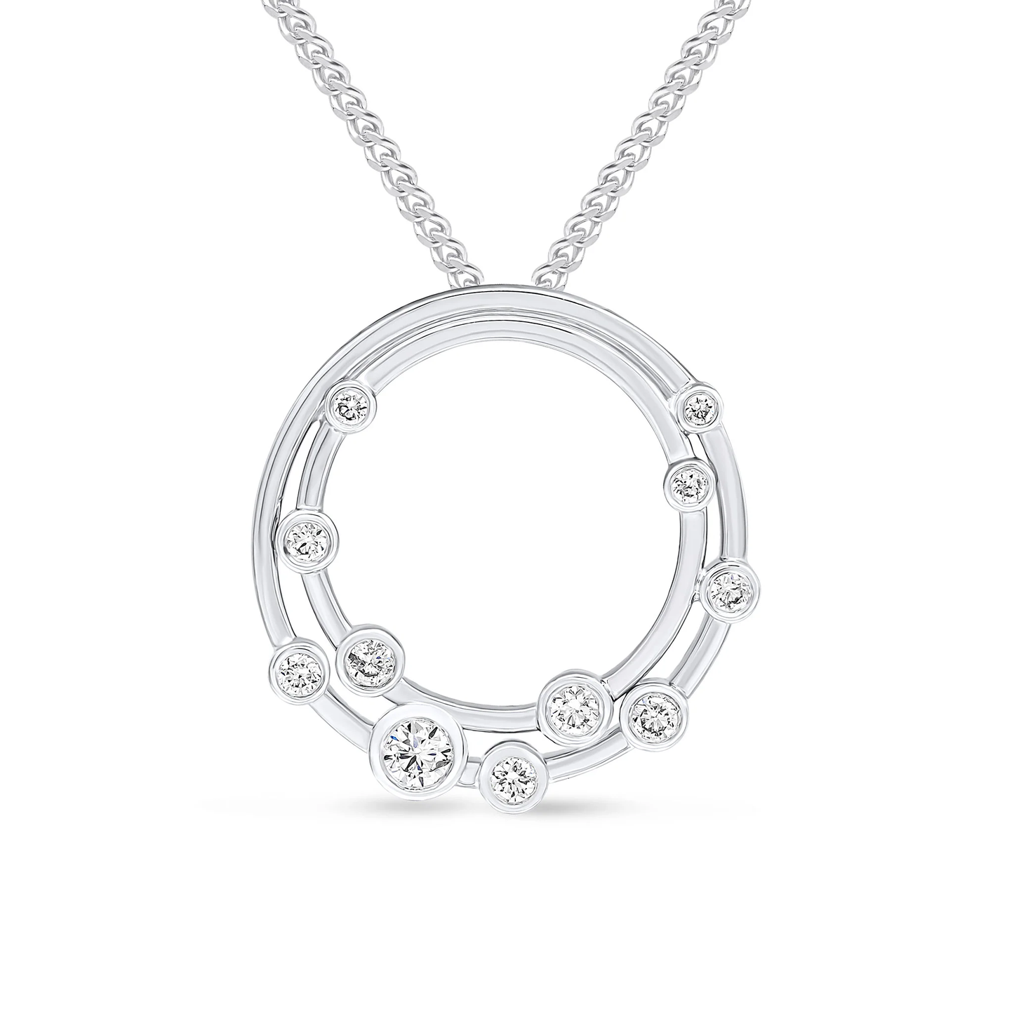 Rubover Round Diamond Bubble Double Circle Slider Pendant 18mm in 18ct White Gold