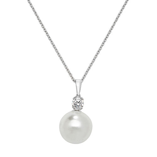 925 Sterling Silver Cubic Zirconia Round Pearl Pendant Necklace