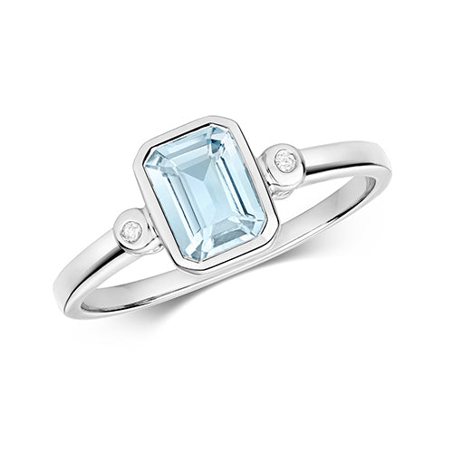 0.80ct Emerald-Cut Aquamarine Diamond Ring in 9ct White Gold