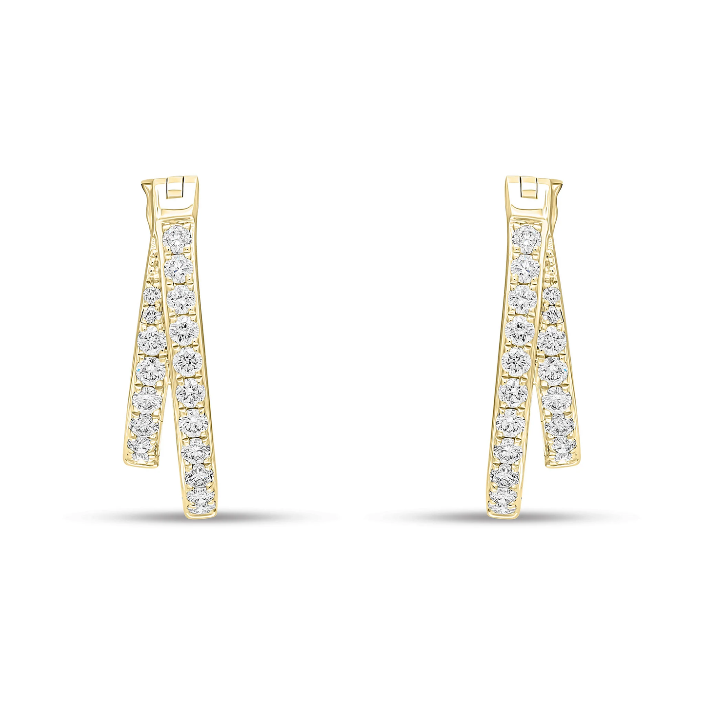 Claw Set Diamond Cross-Row Hoop Earrings in 18ct Yellow Gold