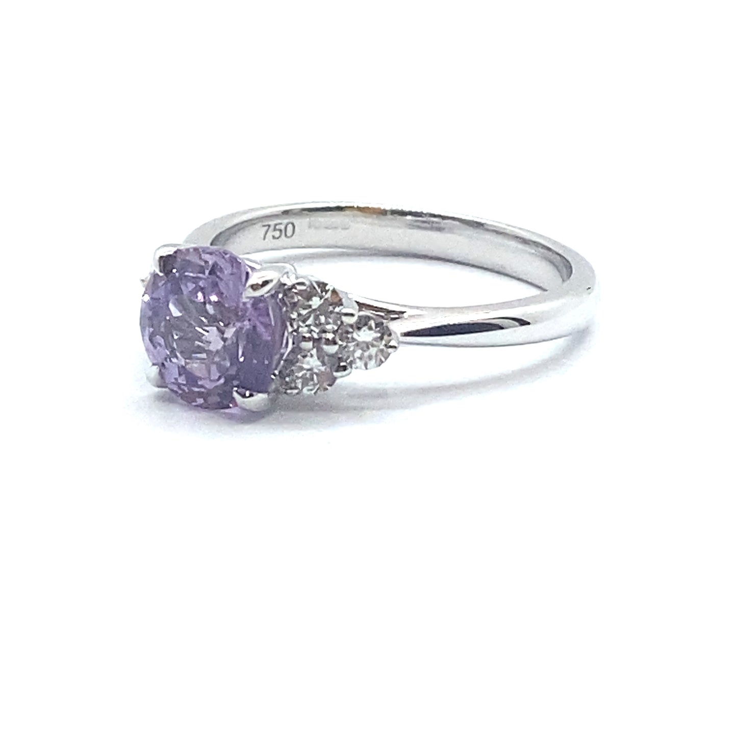 Bespoke 1.92ct Round Brilliant Pink-Purple Sapphire and Diamond Ring 18ct White Gold