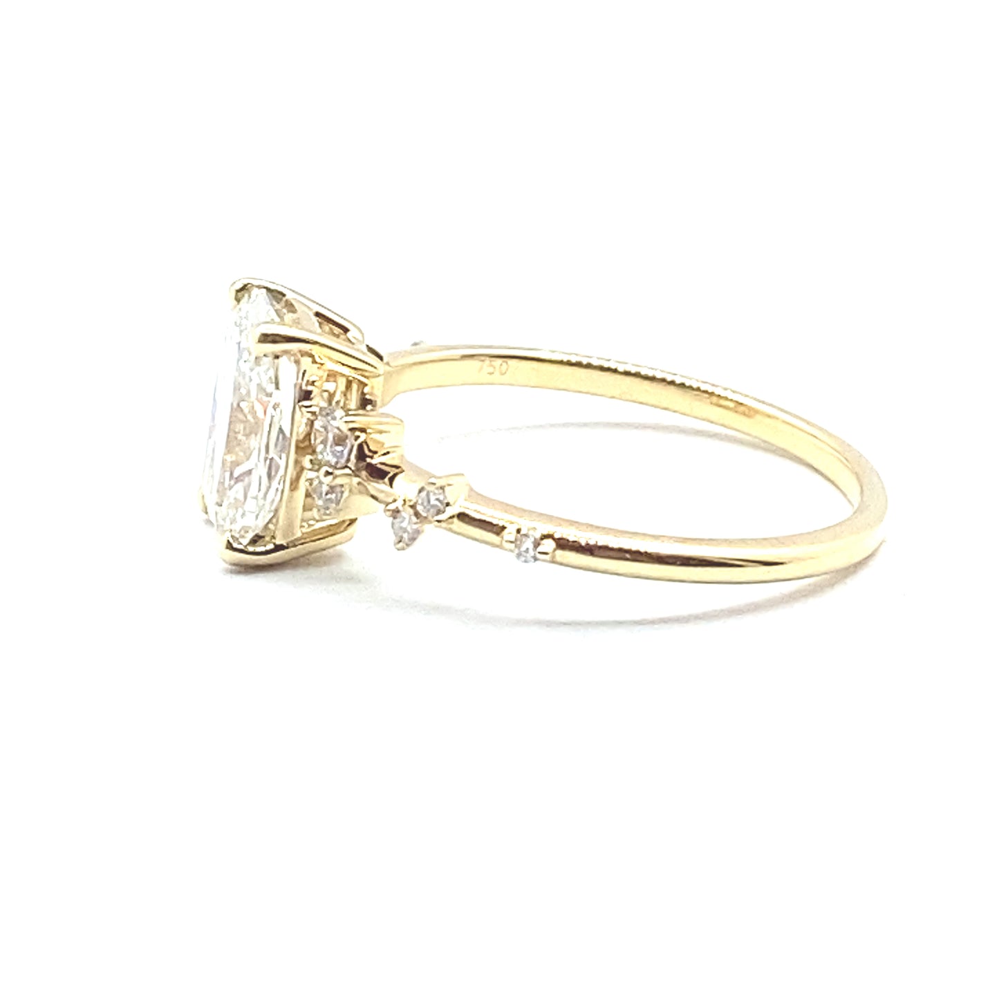 Monroe's "Flowing Nature" Cushion Cut Diamond With Scattered Set Diamonds 18ct Yellow Gold Engagement Ring