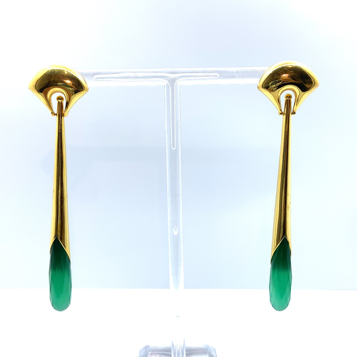 18ct Gold Vermeil Green Onyx Art Deco Style Drop Earring