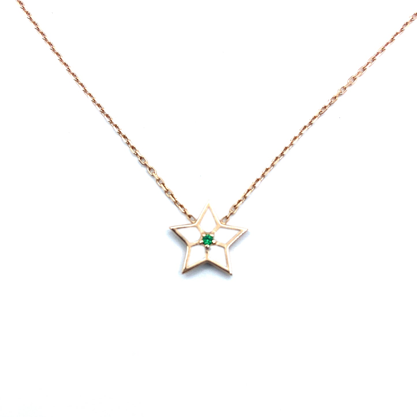 Emerald and Diamond, Green and White Enamel, 14ct Rose Gold Star Pendant Necklace