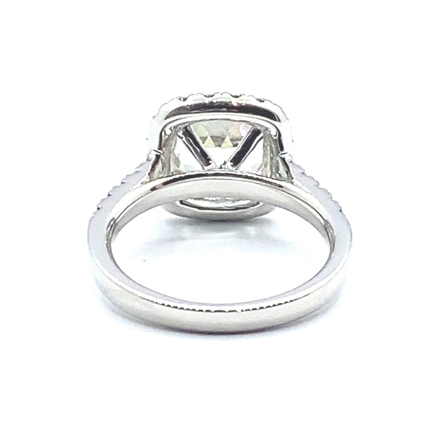 Square Cushion Cut Mint Green Tourmaline Diamond Halo Diamond Set Shoulders Ring in Platinum