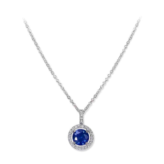 18ct White Gold Round Sapphire and Diamond Microset Pendant