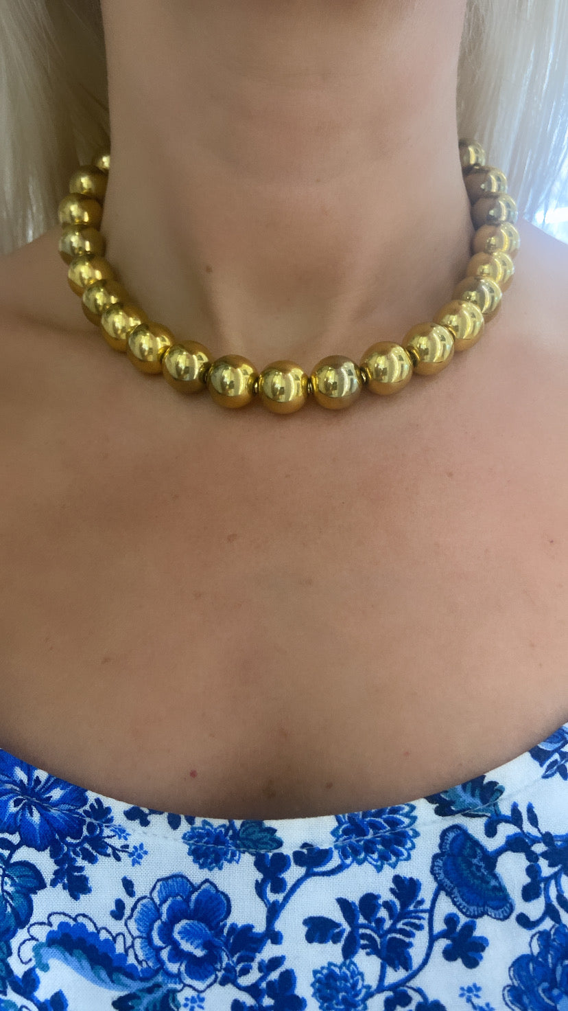 Round Bead, Steel Gold Plated Choker Necklace