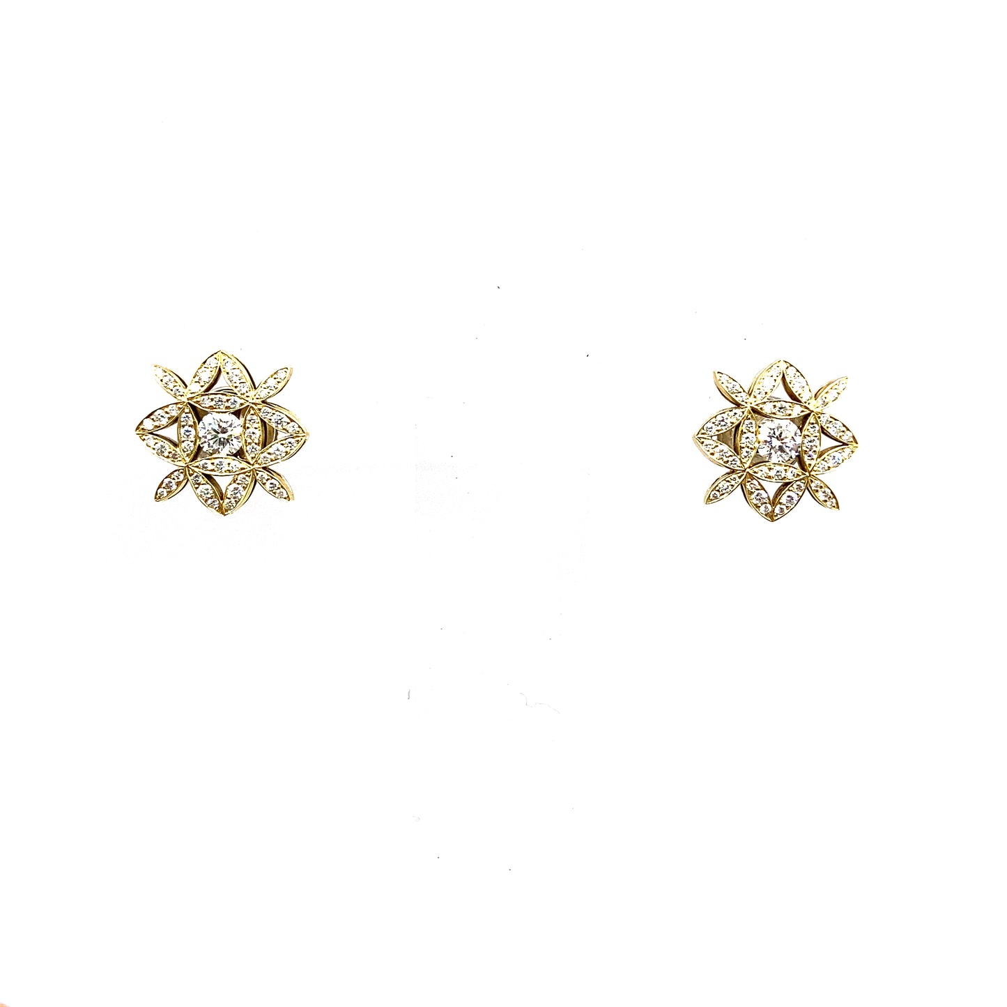 Diamond and 18ct Gold Floral Design Stud Earrings