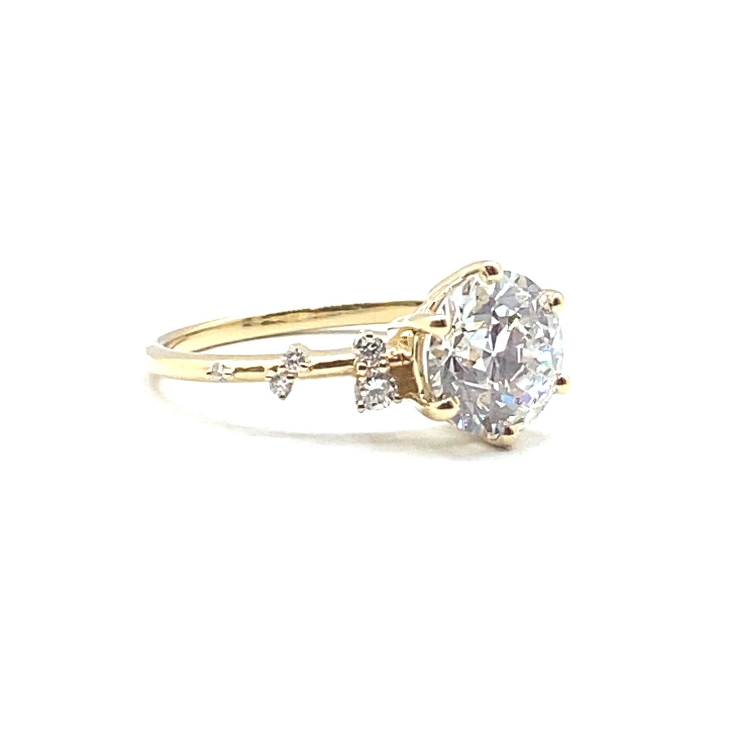 Monroe's Old European Cut Diamond "Flowing Nature" With Scattered Set Diamonds 18ct Yellow Gold Engagement Ring