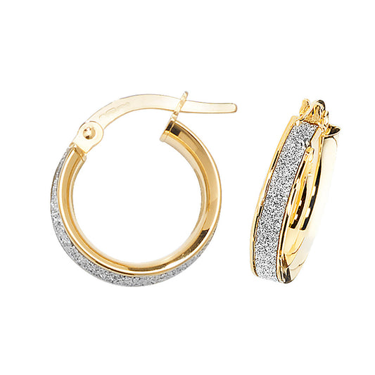 9ct Yellow Gold, 14mm "Moondust" Hoop Earrings in