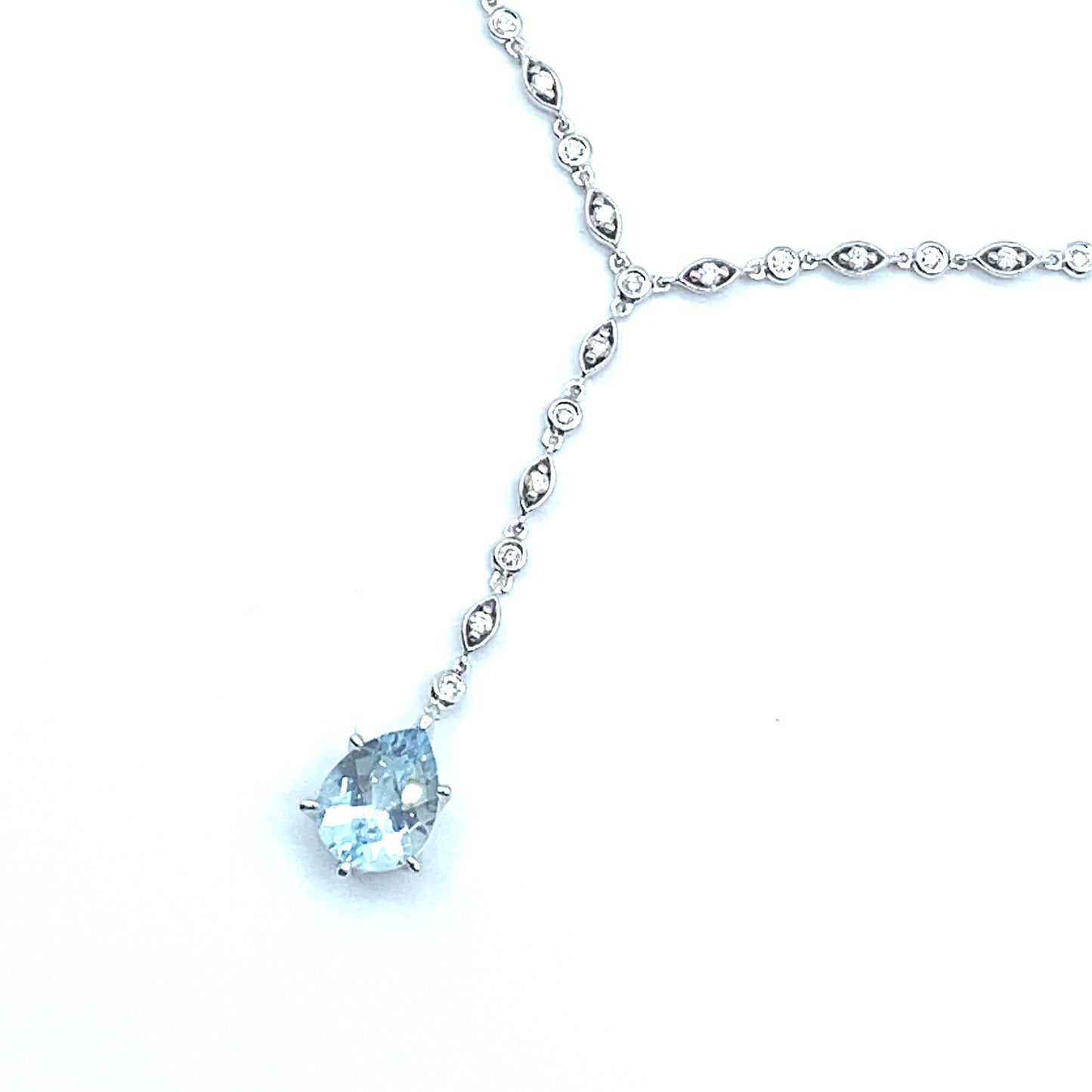 9ct White Gold Diamond & Aquamarine Necklace, Pear Cut Aqua