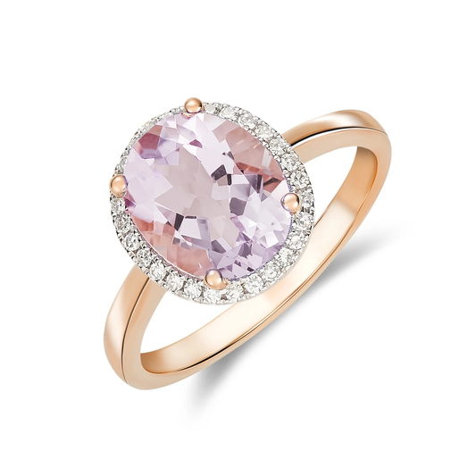 Oval Pink Amethyst & Diamond Cluster Ring Large in 9ct Rose Gold