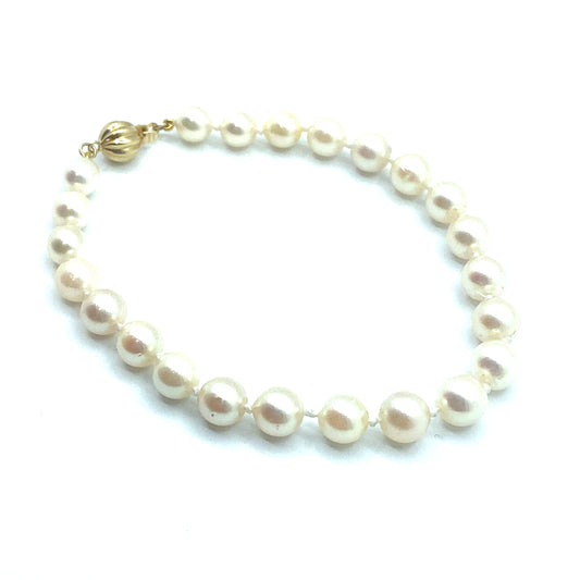 9ct Yellow Gold Round Cultured Pearl Bracelet