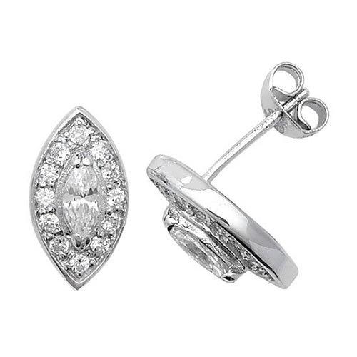 925 Sterling Silver Cubic Zirconia Oval Cluster Stud Earrings