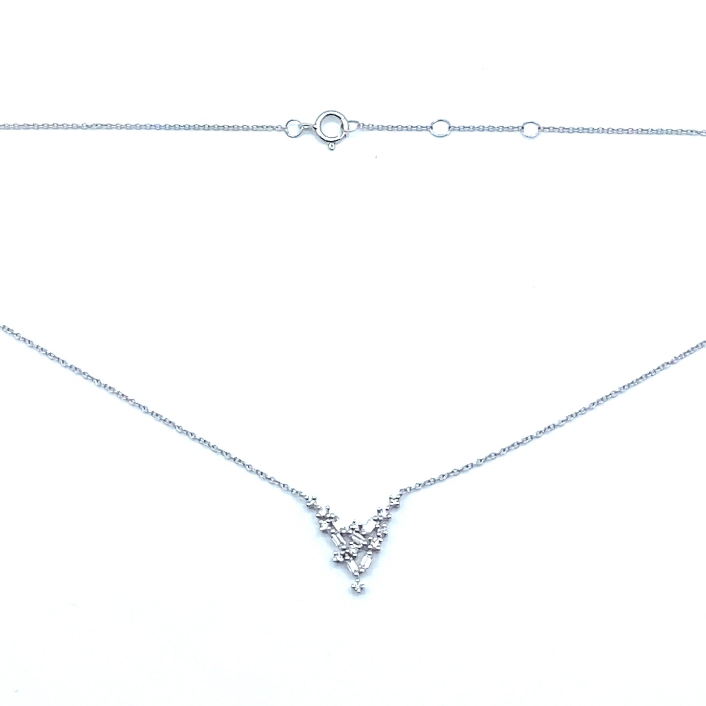 Baguette Cut and Round Brilliant Diamond "Waterfall", 9ct White Gold Necklace