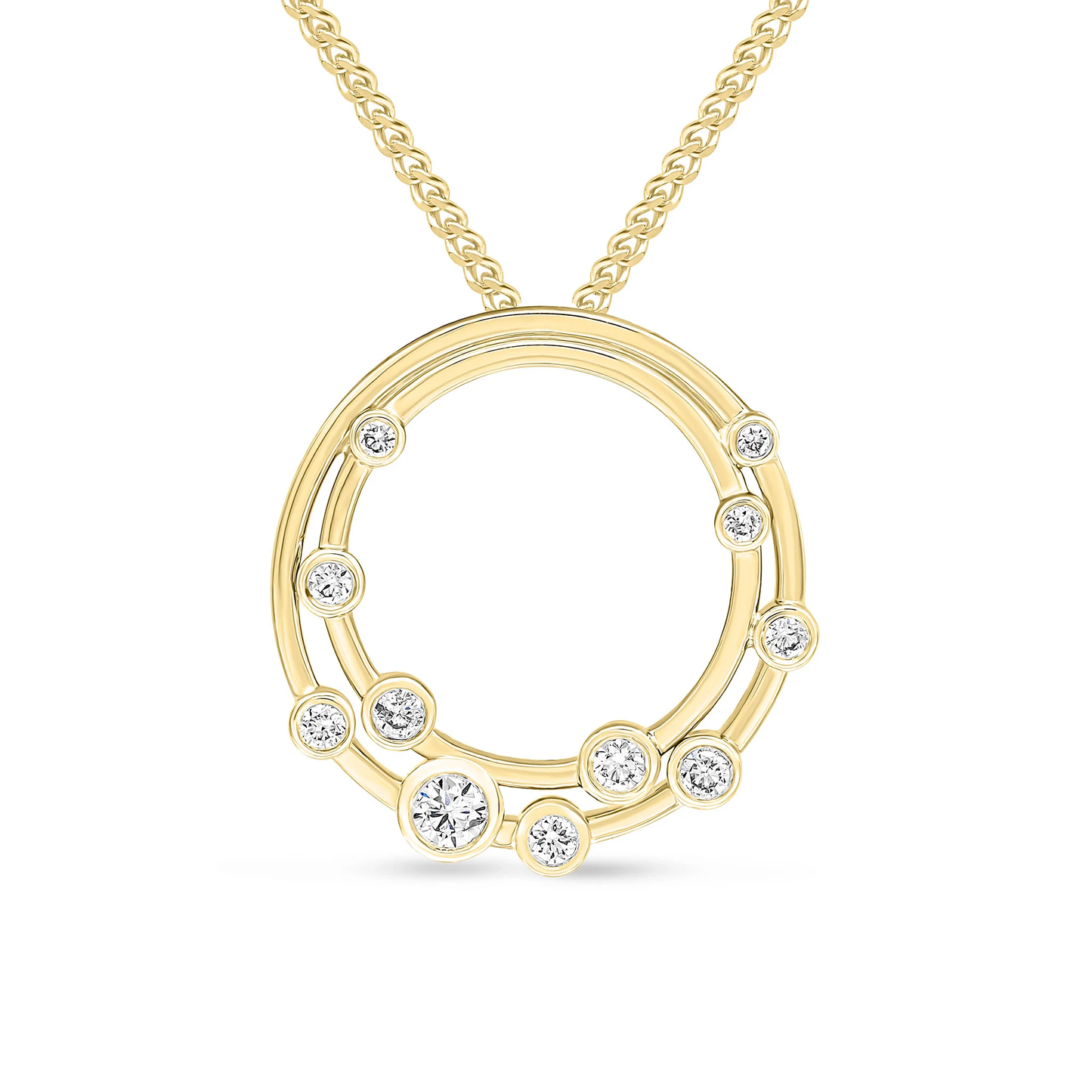 Rubover Round Diamond Bubble Double Circle Slider Pendant 18mm in 18ct Yellow Gold