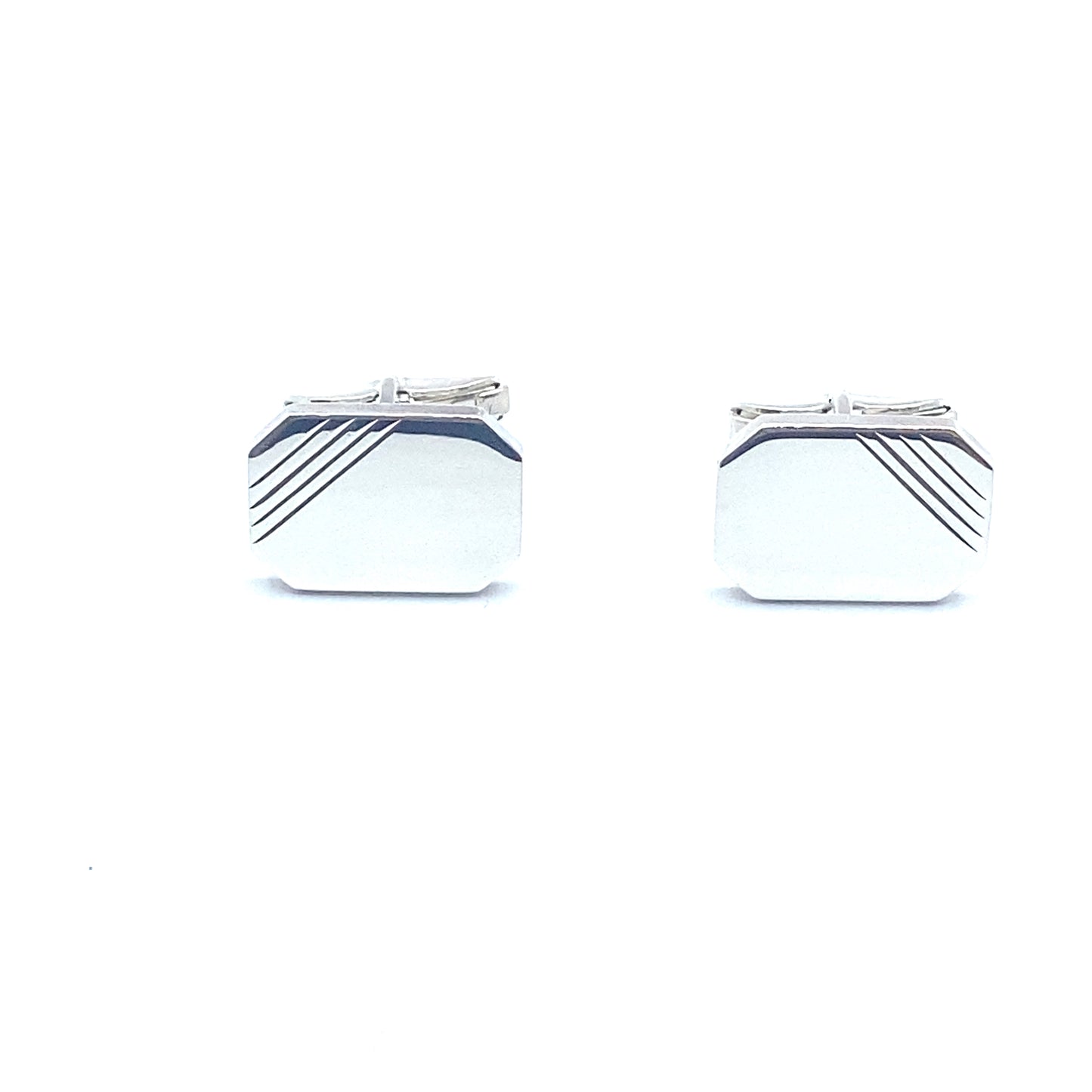 Sterling Silver Engraved Rectangular Emerald Cut Shape Cufflinks